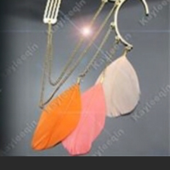 Feather Gold Cuff Pin Comb Earring - Picture 2 of 2